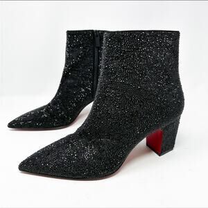Christian Louboutin Aiglissima Strass Ankle Boots Black Block Heel Mens EU 42